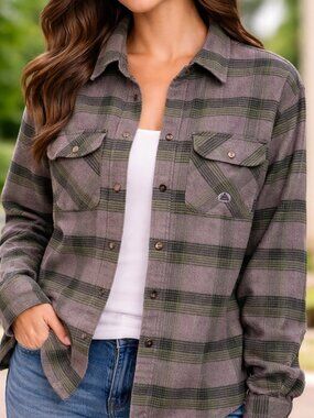 First Down USA Mens XL Plaid Flannel Shirt Gray Green Outdoor Hiking Button Up